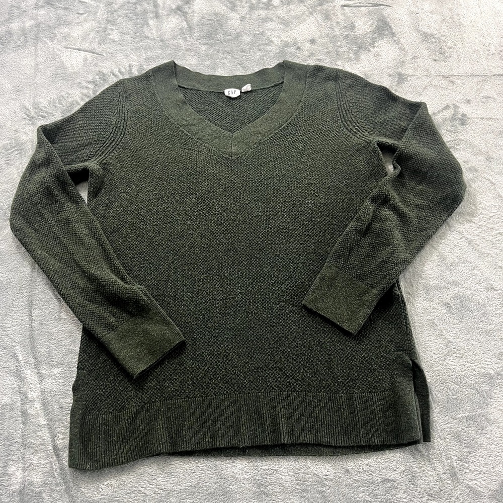 Womens GAP Fern Green V Neck Sweater Preppy Knit Pullover Medium